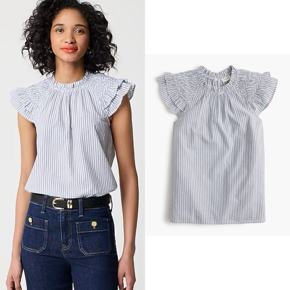 NWT J CREW Factory Striped flutter-sleeve top